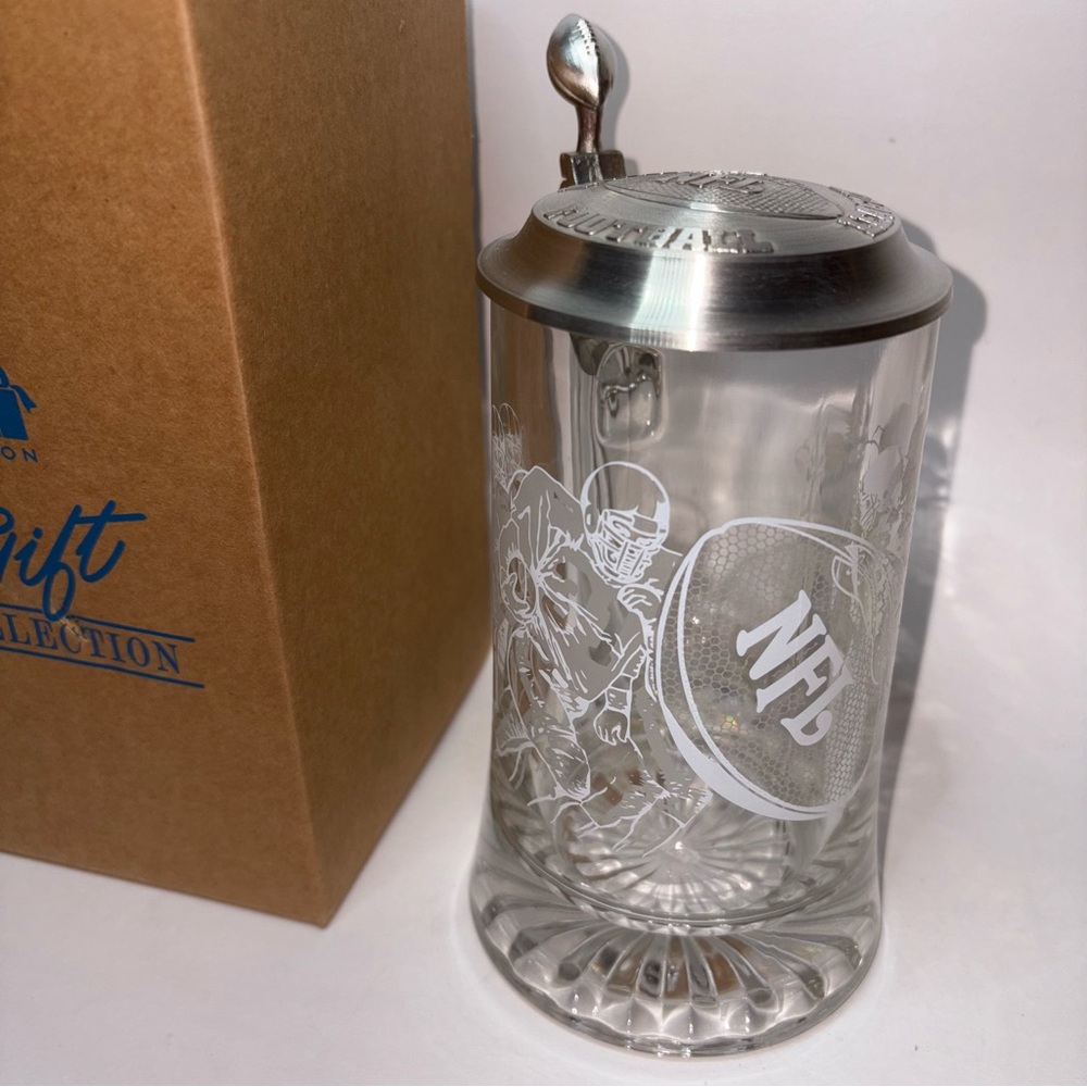 Vintage Glass NFL National Football League Etched Beer  Steiner Tankard Lidded